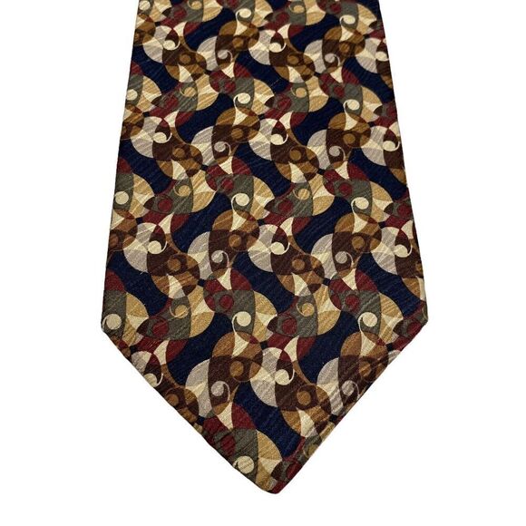 Jhane Barnes Tie Men's Necktie Silk Brown Beige Black Green Abstract Circles - Picture 3 of 7